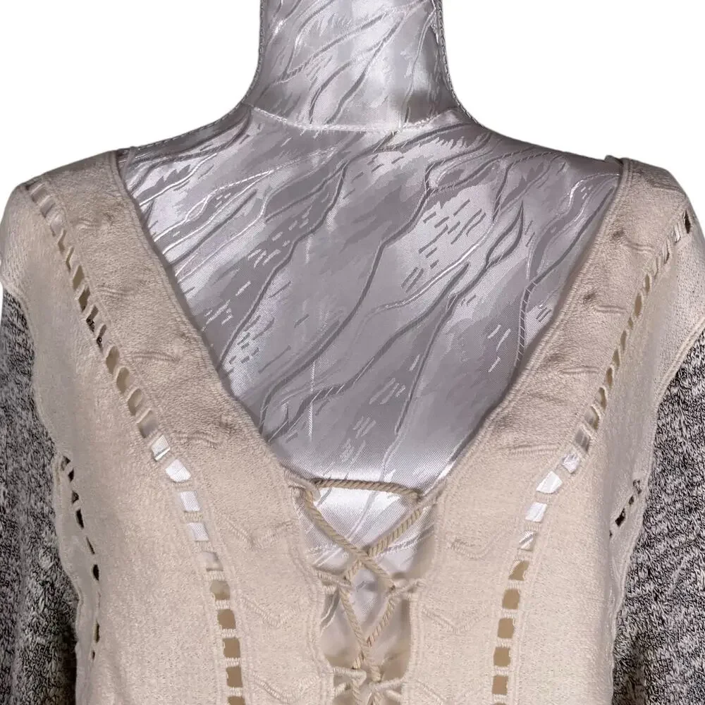 NWT Sage Boho Open Lace Front Ruffle Peasant Coquette Cream Gray Top Size Small - Picture 3 of 16